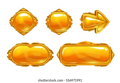 Juego de vectores de juego dorado. Botones Gold, flecha, banners, paneles para el diseño de la GUI.  Aislado en blanco.