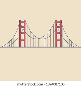 Vector Golden Gate Bridge in modern flat style on light background. Poster with Golden Gate Bridge