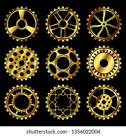 Vector golden gears set in the style of steampunk vector
