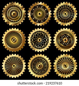 Vector golden gears set in the style of steampunk