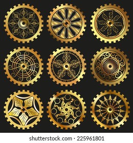 Vector golden gears set in the style of steampunk