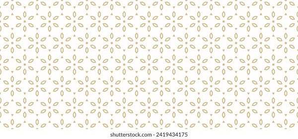 Vector golden geometric floral pattern. Ornamental seamless texture in traditional oriental style. Abstract luxury ornament with flower shapes. Elegant gold and white background. Repeated geo design