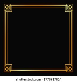 Vector golden geometric frame on black background. Isolated art deco design.