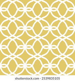 Vector golden geometric lattice seamless pattern. Abstract background with curved lines, elegant grid, mesh, net. Gold and white texture. Stylish ornament in oriental style. Luxury repeated geo design