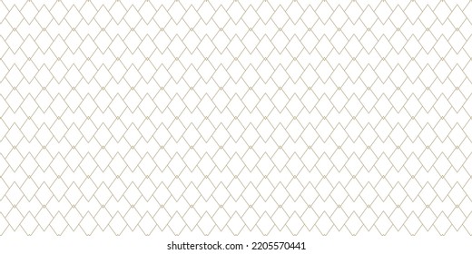 Vector golden geometric line texture. Luxury seamless pattern with thin lines, diamonds, rhombuses, grid, mesh. Abstract gold and white linear graphic ornament. Modern repeat wide background design