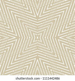 Vector golden geometric lines seamless pattern. Luxury linear background with stripes, concentric shapes, crossing diagonal lines. Abstract white and gold texture. Subtle design for decor, prints