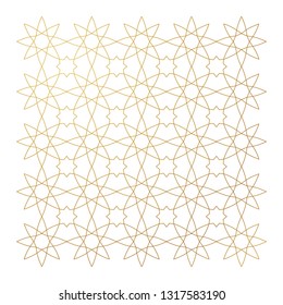 Vector golden geometric pattern. Elegant square illustration, for design template. Luxury element in Eastern style. Ornate decoration for wallpaper, background, web page. Arabic motifs, ornament.