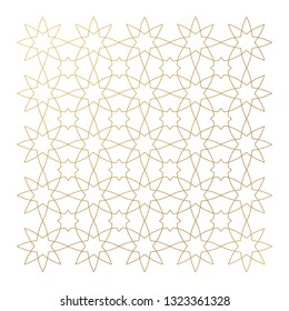 Vector golden geometric pattern. Elegant square illustration, for design template. Luxury element in Eastern style. Ornate decoration for wallpaper, background, web page. Arabic motifs, ornament.