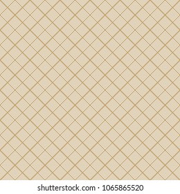 Vector golden geometric seamless pattern. Elegant texture with squares, lines, diagonal grid, lattice, repeat tiles. Abstract graphic linear ornament. Simple modern gold and white background design
