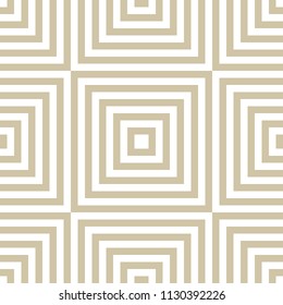 Vector golden geometric squares seamless pattern. Abstract white and gold graphic ornament with lines, stripes, squared shapes. Modern linear background. Elegant striped texture. Trendy repeat design