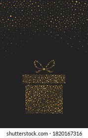 Vector Regalo dorado sobre fondo negro. Tarjeta de Navidad.