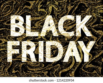 Vector golden glitter abstract waves marble texture black Friday sale web banner template