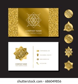 Vector  golden glitter card with sacred shapes