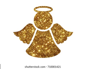 The vector golden glitter Christmas angel line icon svg
