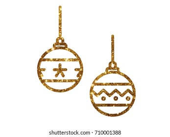 The vector golden glitter Christmas ball deocoration icon