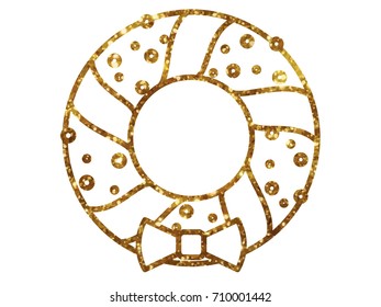 The vector Golden glitter Christmas Door Wreath decoration line icon