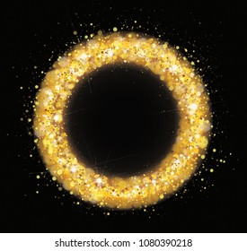 Vector golden, glitter, circle  frame. Holiday background.