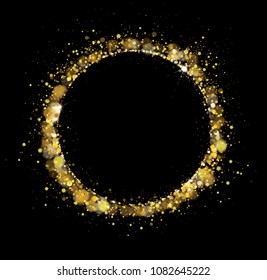Vector golden, glitter, circle  frame. Holiday background.