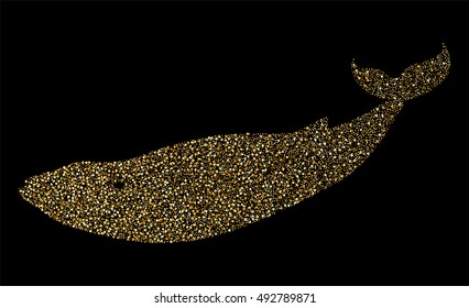 Vector golden glitter dust whale silhouette