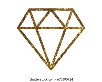 The Vector Golden Glitter Of Flat Diamond Icon On White Background