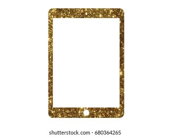 The vector golden glitter flat tablet computer icon on white background svg