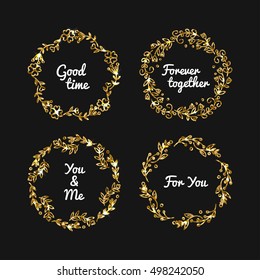 Vector golden glitter frame. Vintage gold frames illustration.