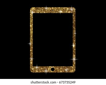 The vector golden glitter gold color flat tablet computer icon on black background svg