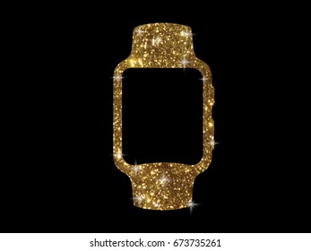 The vector golden glitter gold color flat smart watch icon on black background svg