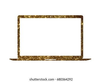 The vector golden glitter gold color flat laptop computer icon on white background svg