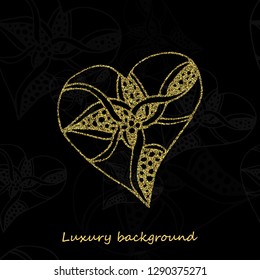 Vector golden glitter heart. Postcard for Valentine's Day heart in the style of doodling.