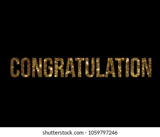 The vector golden glitter isolated standard font type word CONGRATULATION on black background