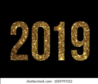 The vector golden glitter isolated standard font word year 2019