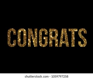 The vector golden glitter isolated standard font type word CONGRATS on black background