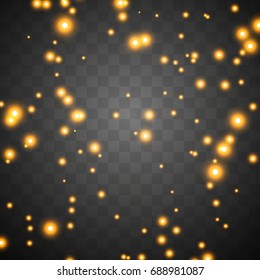 Vector golden glitter lights effect on transparent background..