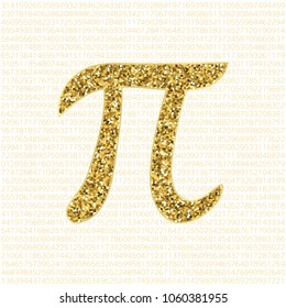 Vector golden glitter Pi number on a white background. Pi sign, mathematical constant, irrational number, greek letter. Abstract digital illustration. Design element for decoration