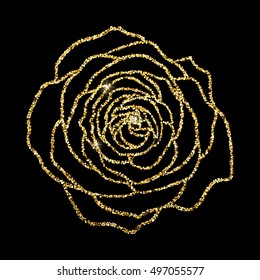 Vector golden glitter rose flower outline contour floral design element