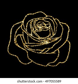 Vector golden glitter rose flower outline contour