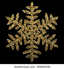 Vector golden glitter single snowflake decorative design element
