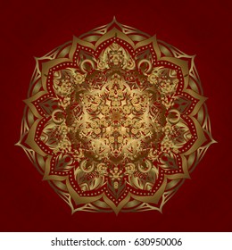 Vector golden glitter snowflake design decorative Christmas element on a red background.
