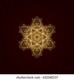 Vector golden glitter snowflake design decorative Christmas element on a brown background.