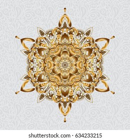Vector golden glitter snowflake design decorative Christmas element on a gray background.