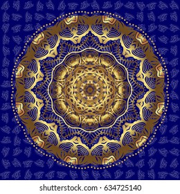 Vector golden glitter snowflake design decorative Christmas element on a blue background.