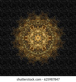 Vector golden glitter snowflakes design decorative Christmas element on a black background.