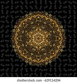 Vector golden glitter snowflakes design decorative Christmas element on a black background.