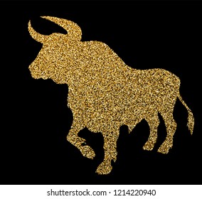 Vector golden glitter taurus silhouette horoscope sign zodiak bull