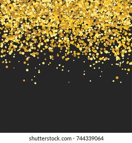 Vector golden glitter texture isolated on black background. Sparkling confetti. Christmas and New Year decoration.
