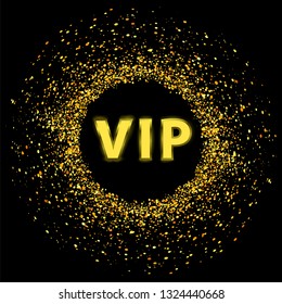 Vector Golden Glitter Texture with VIP logo Isolated on Black Background