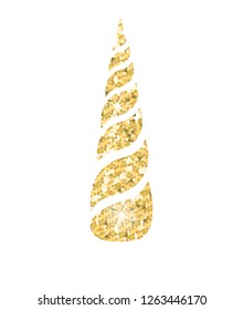 Vector Golden Glitter Unicorn Horn Silhouette Isolated On White