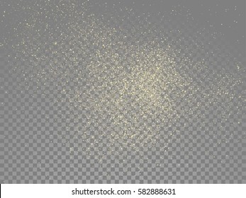 Vector golden glitter wave abstract sparkling particles light on transparent background.