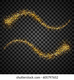 Vector Golden glitter wave.Abstract background.Golden sparkles on a dark background.Gold glitter card design,VIP design template.